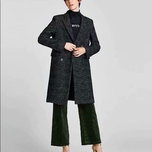 Zara checked double-breasted coat, black/grey - Picture 2 of 7